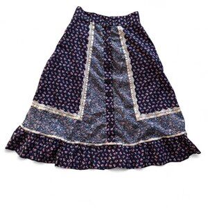 Vintage 70s Gunne Sax Button-Front Prairie Skirt – Size S (Waist 25–26”)